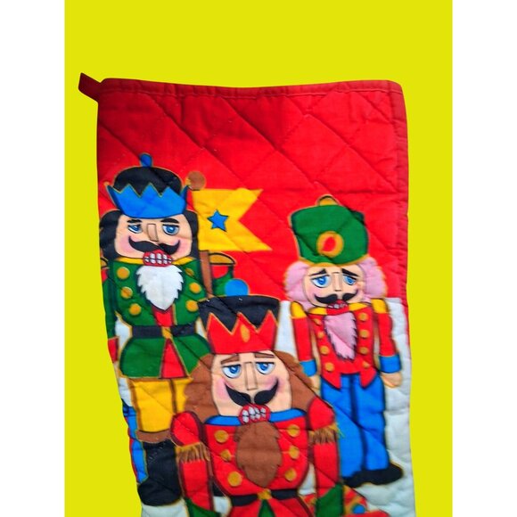 Quilted Christmas Stocking With Nutcracker Design Red Backing - Picture 4 of 8